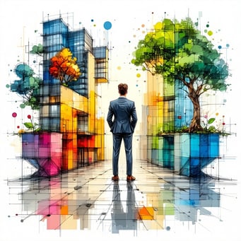 Create a highly detailed AIgenerated image of breaking out of business rut and transformational change for business with a drawing like and realistic style like a sketch with color If a person is included they should be animated or digitally rendered-1